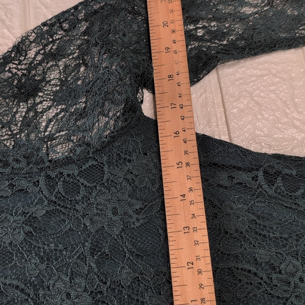 229-Rinascimento Teal‎ Long Sleeve Lace Dress High Low - Picture 6 of 7